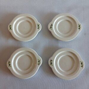 Set of 4 White Stoneware Oil & Vinegar Dipper Plates